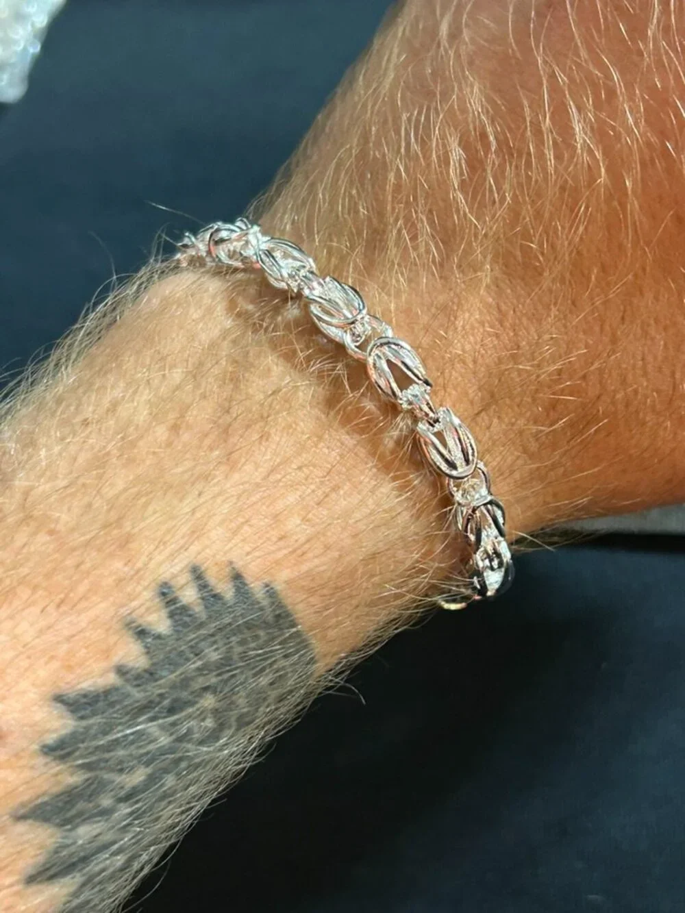 Men's Silver Byzantine Link Bracelet Thick Cage Weave Chain Ornate End Caps 8.5